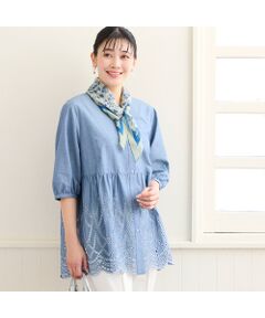 missel / ミゼール シャツ・ブラウス | 【洗える・L～3Lサイズ】デニムローン刺繍ブラウス