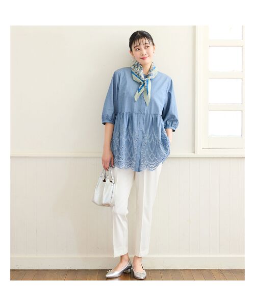 missel / ミゼール シャツ・ブラウス | 【洗える・L～3Lサイズ】デニムローン刺繍ブラウス | 詳細13