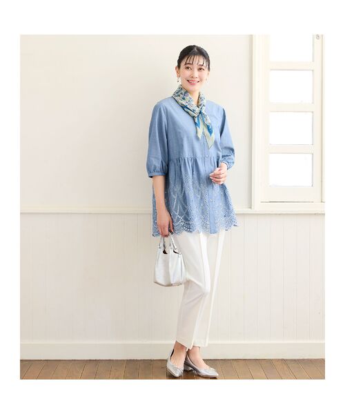 missel / ミゼール シャツ・ブラウス | 【洗える・L～3Lサイズ】デニムローン刺繍ブラウス | 詳細15