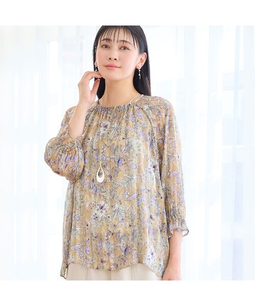 missel / ミゼール シャツ・ブラウス | 【洗える・3Lサイズあり】更紗柄ギャザーブラウス（ベージュ）