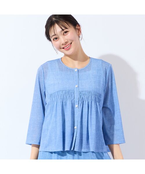 missel / ミゼール シャツ・ブラウス | 【洗える・セットアップ可・L～3Lサイズ】チュールデニムギャザーブラウス | 詳細9