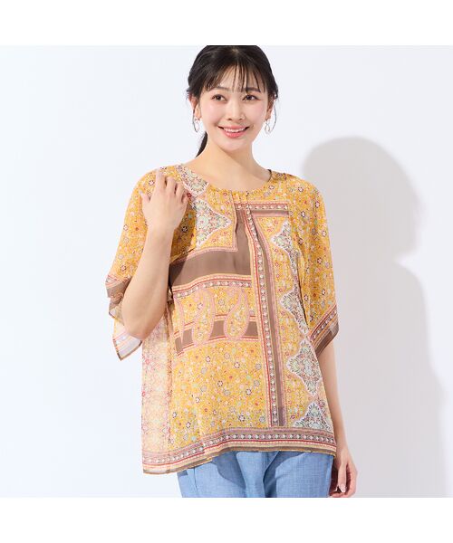 missel / ミゼール シャツ・ブラウス | 【洗える・3Lサイズあり】更紗柄ハンカチスリーブブラウス（オレンジ）