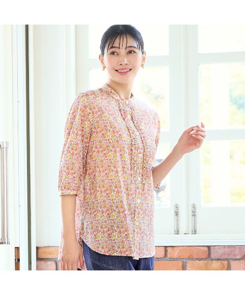 missel / ミゼール シャツ・ブラウス | 【リバティプリント・洗える・L～4Lサイズ】小花柄コットンフリルシャツ | 詳細6