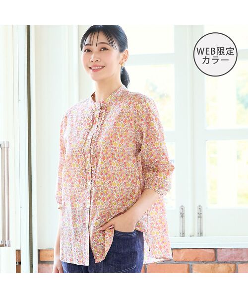 missel / ミゼール シャツ・ブラウス | 【リバティプリント・洗える・L～4Lサイズ】小花柄コットンフリルシャツ（ピンク）