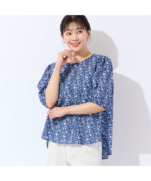 missel / ミゼール シャツ・ブラウス | 【リバティプリント・洗える・L～4Lサイズ】小花柄コットンブラウス（ダークブルー）