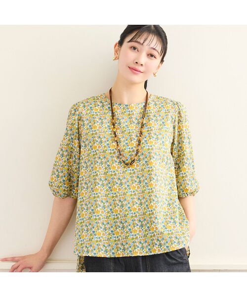 missel / ミゼール シャツ・ブラウス | 【リバティプリント・洗える・L～4Lサイズ】小花柄コットンブラウス（イエロー）
