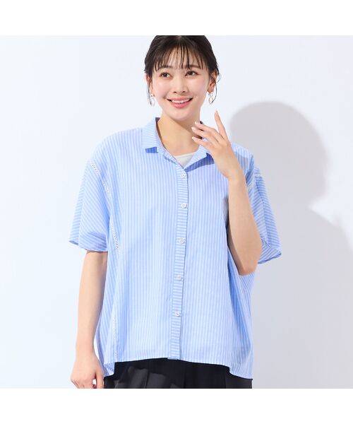 missel / ミゼール シャツ・ブラウス | 【洗える・3Lサイズあり】ストライプワイドシャツ（ブルー）