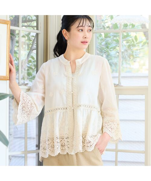 missel / ミゼール シャツ・ブラウス | 【洗える・M～3Lサイズ】レース刺繍ブラウス | 詳細1