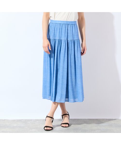 missel / ミゼール ミニ・ひざ丈スカート | 【洗える・セットアップ可・3Lサイズあり】チュールデニムフレアスカート | 詳細10