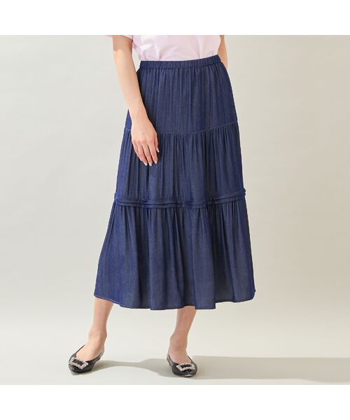 missel / ミゼール ミニ・ひざ丈スカート | 【洗える・M～3Lサイズ】ティアードスカート（ネイビー） | 詳細1
