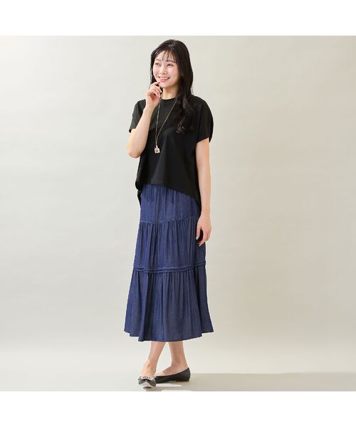 missel / ミゼール ミニ・ひざ丈スカート | 【洗える・M～3Lサイズ】ティアードスカート（ネイビー） | 詳細10