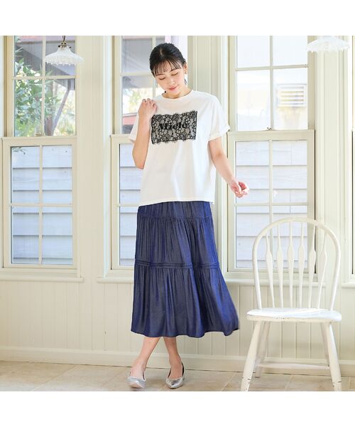 missel / ミゼール ミニ・ひざ丈スカート | 【洗える・M～3Lサイズ】ティアードスカート（ネイビー） | 詳細12
