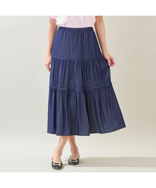 missel / ミゼール ミニ・ひざ丈スカート | 【洗える・M～3Lサイズ】ティアードスカート（ネイビー） | 詳細3