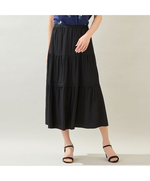 missel / ミゼール ミニ・ひざ丈スカート | 【洗える・M～3Lサイズ】ティアードスカート（ブラック） | 詳細1