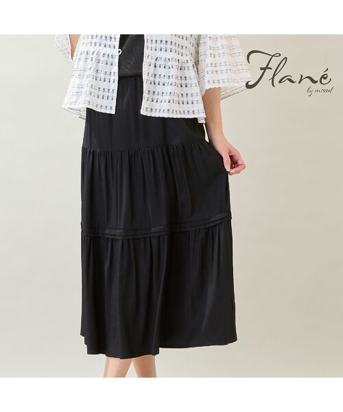missel / ミゼール ミニ・ひざ丈スカート | 【洗える・M～3Lサイズ】ティアードスカート（ブラック）（ブラック）