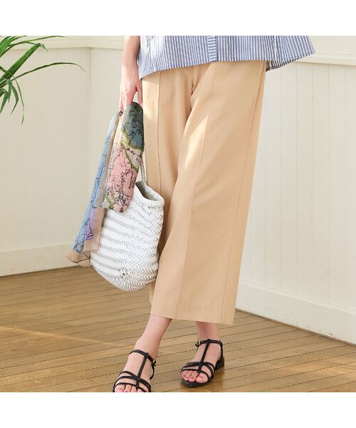 missel / ミゼール ショート・ハーフ・半端丈パンツ | 【洗える・清涼快適素材・セットアップ可・L～4Lサイズ】ワイドクロップドパンツ（ベージュ）