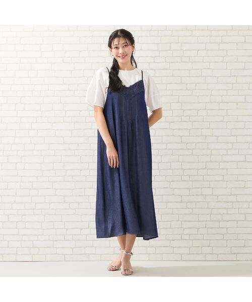 missel / ミゼール ミニ丈・ひざ丈ワンピース | 【洗える・体型カバー・M～3Lサイズ】レーストリムキャミワンピース（ネイビー） | 詳細10