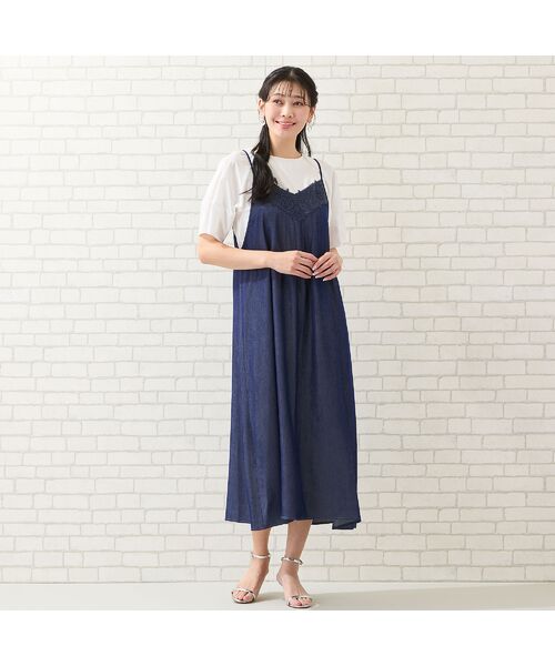 missel / ミゼール ミニ丈・ひざ丈ワンピース | 【洗える・体型カバー・M～3Lサイズ】レーストリムキャミワンピース（ネイビー） | 詳細11