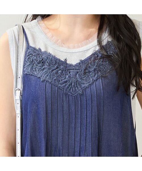 missel / ミゼール ミニ丈・ひざ丈ワンピース | 【洗える・体型カバー・M～3Lサイズ】レーストリムキャミワンピース（ネイビー） | 詳細6