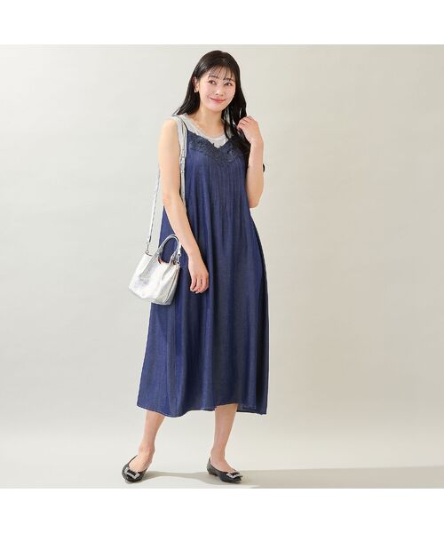 missel / ミゼール ミニ丈・ひざ丈ワンピース | 【洗える・体型カバー・M～3Lサイズ】レーストリムキャミワンピース（ネイビー） | 詳細8
