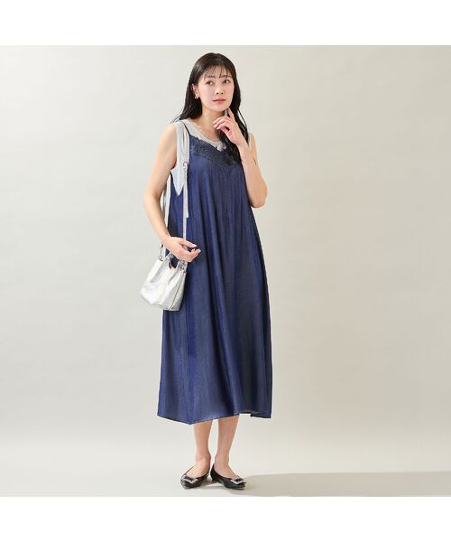 missel / ミゼール ミニ丈・ひざ丈ワンピース | 【洗える・体型カバー・M～3Lサイズ】レーストリムキャミワンピース（ネイビー） | 詳細9