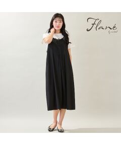 missel / ミゼール ミニ丈・ひざ丈ワンピース | 【洗える・体型カバー・M～3Lサイズ】レーストリムキャミワンピース（ブラック）