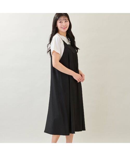 missel / ミゼール ミニ丈・ひざ丈ワンピース | 【洗える・体型カバー・M～3Lサイズ】レーストリムキャミワンピース（ブラック） | 詳細3