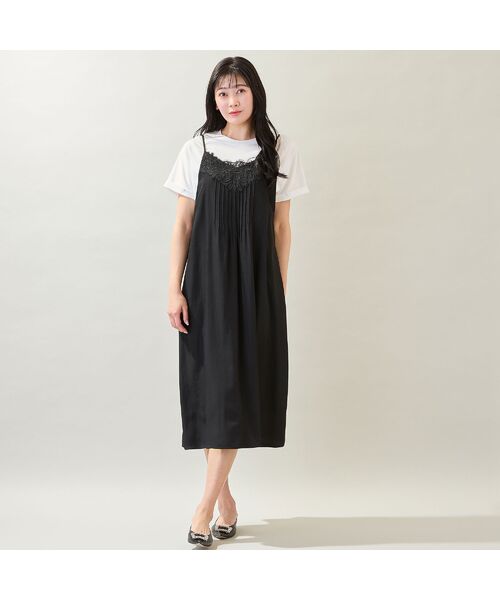 missel / ミゼール ミニ丈・ひざ丈ワンピース | 【洗える・体型カバー・M～3Lサイズ】レーストリムキャミワンピース（ブラック） | 詳細8