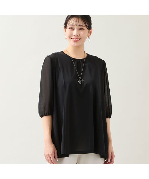 missel / ミゼール カットソー | 【洗える・日本製・L～4Lサイズ】ジョーゼットパフスリーブトップス（ブラック）