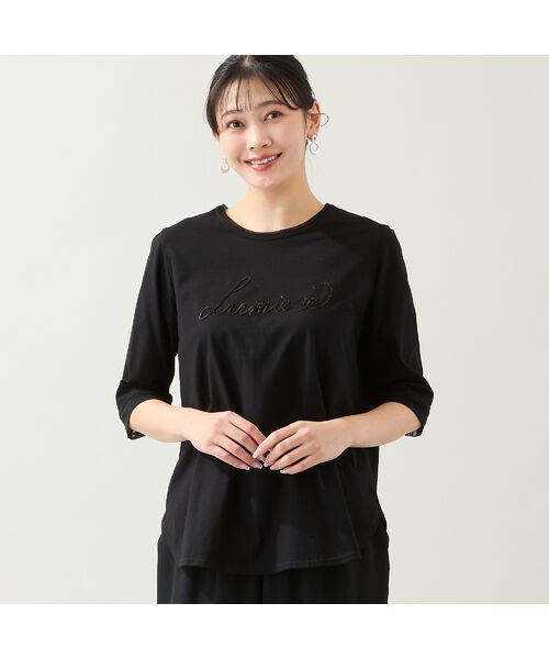 missel / ミゼール カットソー | 【洗える・綿100%・日本製・L～4Lサイズ】Lumiere刺繍カットソー（ブラック）