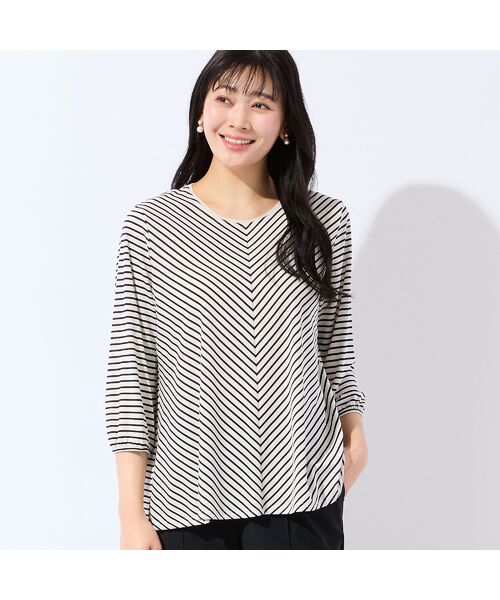 missel / ミゼール カットソー | 【洗える・接触冷感・L～4Lサイズ】Soalonスムースボーダーカットソー（ホワイト）