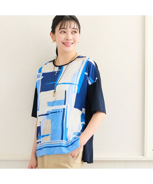 missel / ミゼール カットソー | 【洗える・日本製・3Lサイズあり】幾何柄プルオーバー（ブルー）