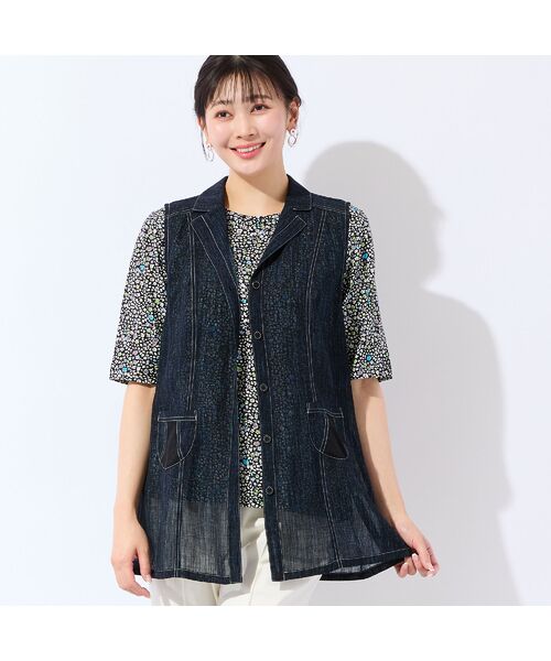 missel / ミゼール ベスト | 【洗える・接触冷感・L～4Lサイズ】カラミ テーラードジレ（ダークブルー）