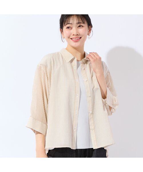 missel / ミゼール シャツ・ブラウス | 【洗える・3Lサイズあり】シアーストライプシャツ（ベージュ）