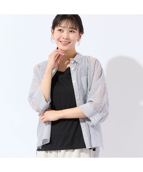 missel / ミゼール シャツ・ブラウス | 【洗える・3Lサイズあり】シアーストライプシャツ（ダークブルー）