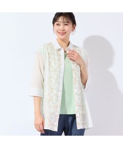 missel / ミゼール シャツ・ブラウス | 【洗える・L～4Lサイズ】リーフ刺繍 ワッシャーストライプシャツ