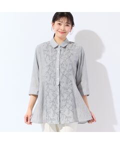 missel / ミゼール シャツ・ブラウス | 【洗える・L～4Lサイズ】リーフ刺繍 ワッシャーストライプシャツ