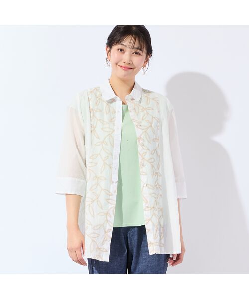 missel / ミゼール シャツ・ブラウス | 【洗える・L~4Lサイズ】リーフ刺繍 ワッシャーストライプシャツ | 詳細1