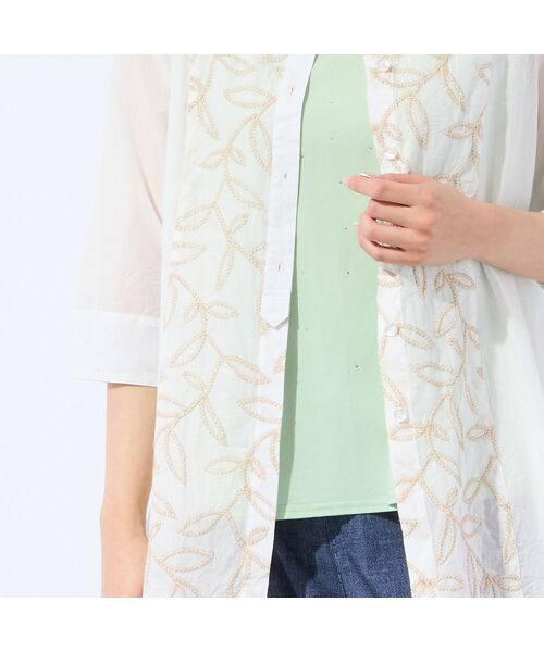 missel / ミゼール シャツ・ブラウス | 【洗える・L~4Lサイズ】リーフ刺繍 ワッシャーストライプシャツ | 詳細2