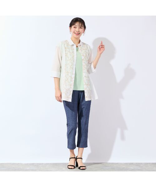 missel / ミゼール シャツ・ブラウス | 【洗える・L~4Lサイズ】リーフ刺繍 ワッシャーストライプシャツ | 詳細3