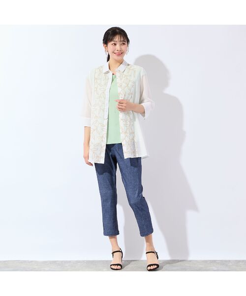 missel / ミゼール シャツ・ブラウス | 【洗える・L~4Lサイズ】リーフ刺繍 ワッシャーストライプシャツ | 詳細4