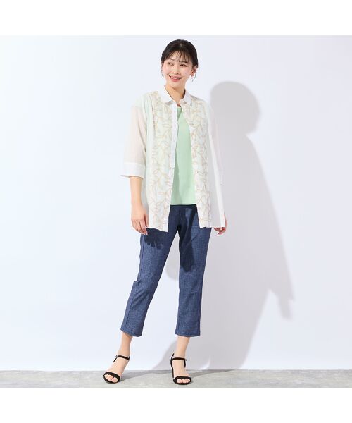 missel / ミゼール シャツ・ブラウス | 【洗える・L~4Lサイズ】リーフ刺繍 ワッシャーストライプシャツ | 詳細5