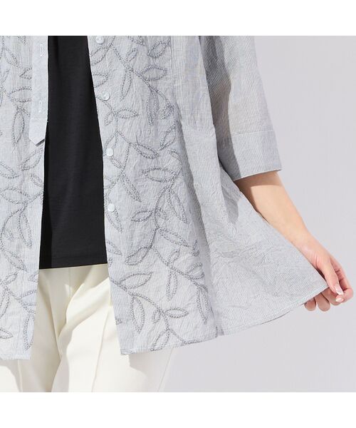 missel / ミゼール シャツ・ブラウス | 【洗える・L~4Lサイズ】リーフ刺繍 ワッシャーストライプシャツ | 詳細7