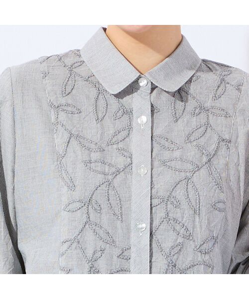 missel / ミゼール シャツ・ブラウス | 【洗える・L~4Lサイズ】リーフ刺繍 ワッシャーストライプシャツ | 詳細8