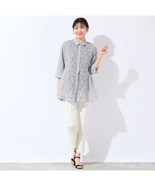 missel / ミゼール シャツ・ブラウス | 【洗える・L~4Lサイズ】リーフ刺繍 ワッシャーストライプシャツ | 詳細9