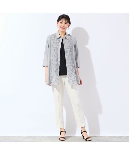 missel / ミゼール シャツ・ブラウス | 【洗える・L~4Lサイズ】リーフ刺繍 ワッシャーストライプシャツ | 詳細10