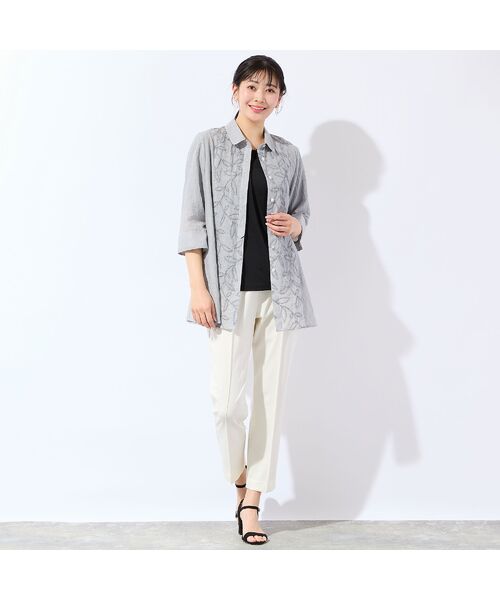 missel / ミゼール シャツ・ブラウス | 【洗える・L~4Lサイズ】リーフ刺繍 ワッシャーストライプシャツ | 詳細11