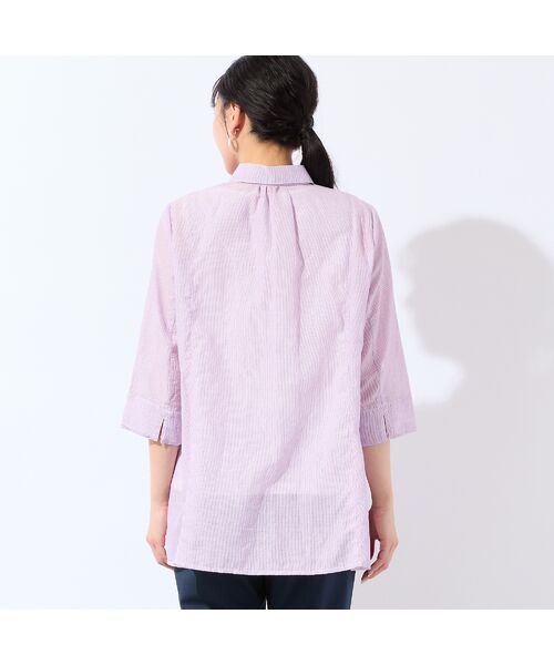 missel / ミゼール シャツ・ブラウス | 【洗える・L~4Lサイズ】リーフ刺繍 ワッシャーストライプシャツ | 詳細12