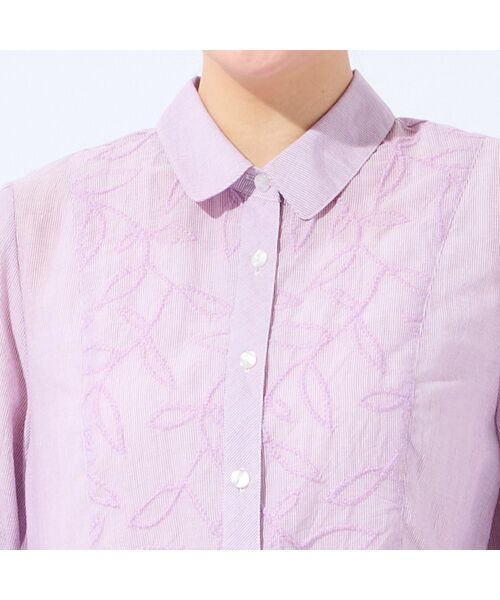 missel / ミゼール シャツ・ブラウス | 【洗える・L~4Lサイズ】リーフ刺繍 ワッシャーストライプシャツ | 詳細14