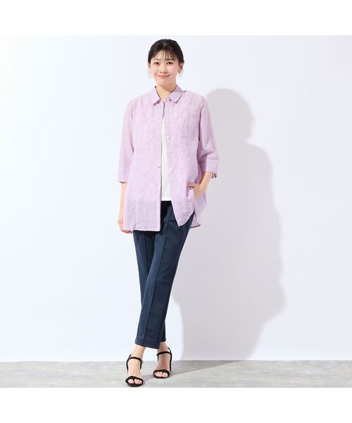 missel / ミゼール シャツ・ブラウス | 【洗える・L~4Lサイズ】リーフ刺繍 ワッシャーストライプシャツ | 詳細16